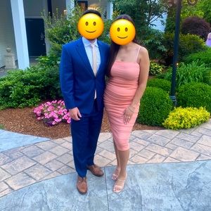 Coral Metallic Lulus Rouched Cocktial Dress Med.